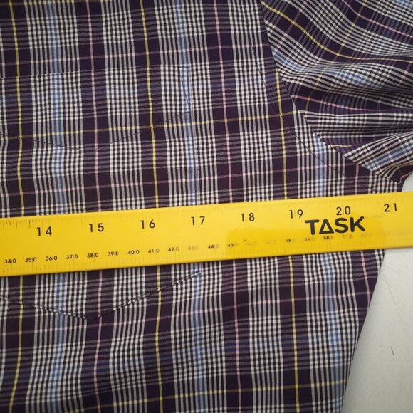 Banana Republic Men's Size Medium No Iron Slim Fit Purple White Blue Plaid Shirt - Picture 8 of 10